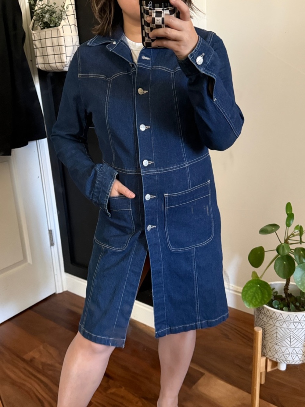 Vintage Jou Jou Dark Denim with Stretch Buttoned Front Dress. Size S/M